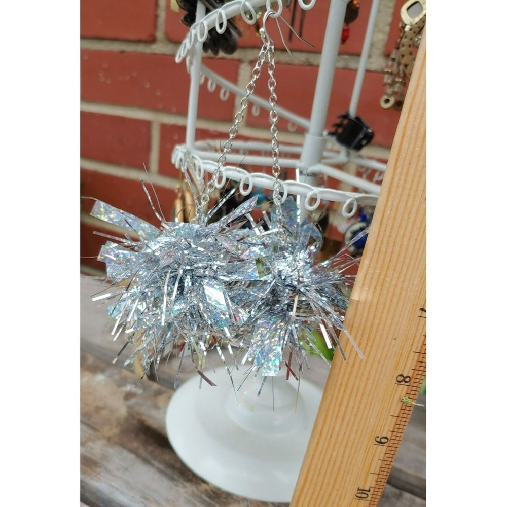 Holiday Christmas Silver sparkle hang earrings